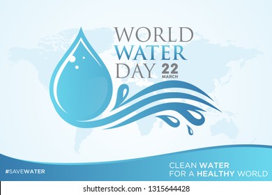 World Water Day letter on world map background with droplet. Letter World Water Day letter for element design. Vector illustration EPS.8 EPS.10