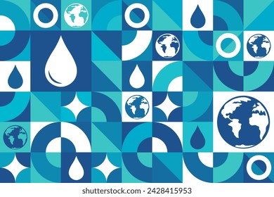 World Water Day. March 22. Seamless geometric pattern. Template for background, banner, card, poster. Vector EPS10 illustration