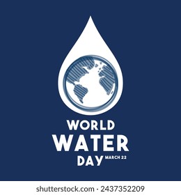 World Water Day. March 22. Flat design vector. Bkue background. Poster, banner, card, background. Eps 10.