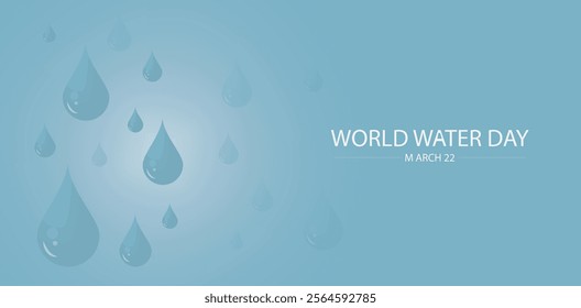 World Water Day March 22 Blue Droplets Background. Minimalist light blue background featuring translucent water drops falling, highlighting World Water Day celebration on March 22nd. World water day