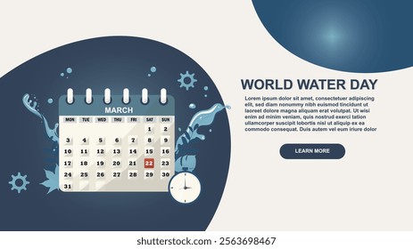 World Water Day March Calendar Illustration. Water management concept. Flat design vector illustration. Countdown for water conservation. Save earth water. Earth day illustration. 