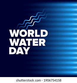 World water day neon style banner design template. 22 march international water day neon concept horizontal vector illustration with text and water on blue water background.
