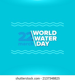 World water day neon style banner design template. 22 march international water day neon concept horizontal vector illustration with text and water on light blue ocean water background.