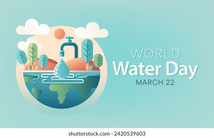 World Water day is observed every year on March 22, highlights the importance of freshwater. The day is used to advocate for the sustainable management of freshwater resources. Vector illustration.
