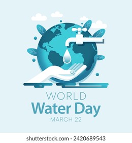 World Water day is observed every year on March 22, highlights the importance of freshwater. The day is used to advocate for the sustainable management of freshwater resources. Vector illustration.