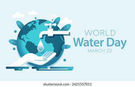 World Water day is observed every year on March 22, highlights the importance of freshwater. The day is used to advocate for the sustainable management of freshwater resources. Vector illustration.