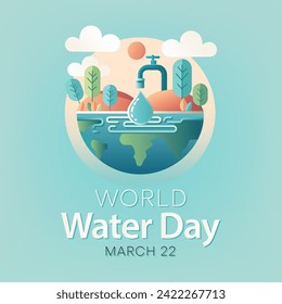 World Water day is observed every year on March 22, highlights the importance of freshwater. The day is used to advocate for the sustainable management of freshwater resources. Vector illustration.