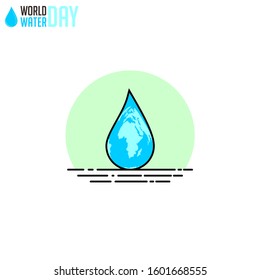 World Water Day with world on drop water icon, vector Illustration