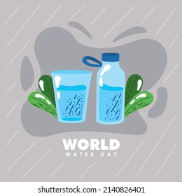 world water day postcard with bottle