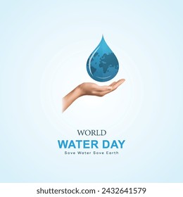 Afiche del Día Mundial del Agua, 22 de marzo, Día del Agua, concepto gota de agua.  World, Water Day post, Ahorro de agua y agua.