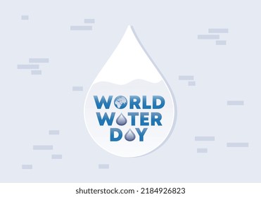World water day poster banner background with water drop on grey color.