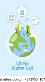 World Water Day poster with water comes out of the earth for various purposes