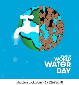 World water day poster design. Gobe and faucet vector Illustration.