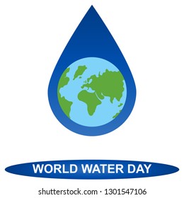 World water day poster. Earth in clear water drop. World water day concept with water drop made by globe. Vector illustration