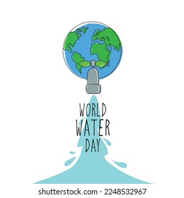 World water day. World Water Day poster. Earth and water tap vector illustration. Save water.