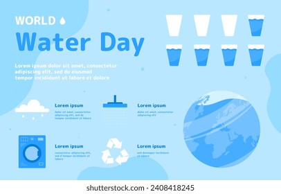 World water day poster. International holiday and festival 22 March. Fight against thirsty. Care about ecology and environment. Graphic element for website. Cartoon flat vector illustration