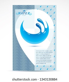 World water day presentation poster for use in mineral water advertising, March 22. Save water idea, blue Earth with sea and ocean waves.