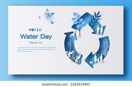 World Water Day, save water, drop of water in recycle form. paper illustration, and 3d paper