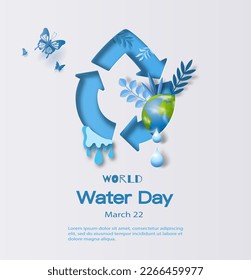 World Water Day, save water, drop of water in recycle form. paper illustration, and 3d paper