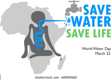 World water day save water save life for Africa children vector instillation background. 
