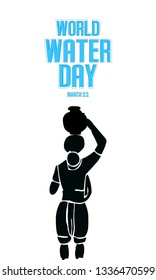 world water day - silhouette art of Indian woman carrying on water pot, Save water Design for World Water Day concept - Vector