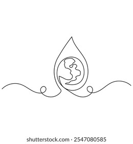 World water day single line art, continuous one line drawing of  Isolated outline vector art water drop icon
