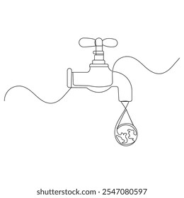 World water day single line art, continuous one line drawing of  Isolated outline vector art water drop icon