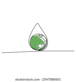 World water day single line art, continuous one line drawing of  Isolated outline vector art water drop icon