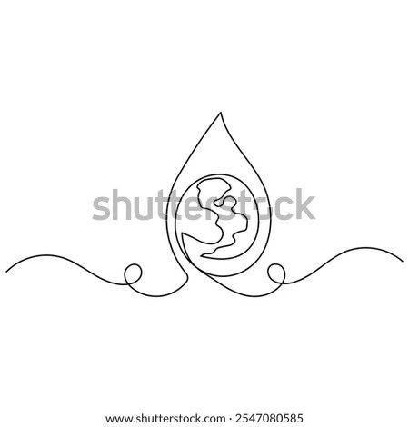 World water day single line art, continuous one line drawing of  Isolated outline vector art water drop icon