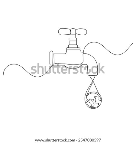 World water day single line art, continuous one line drawing of  Isolated outline vector art water drop icon