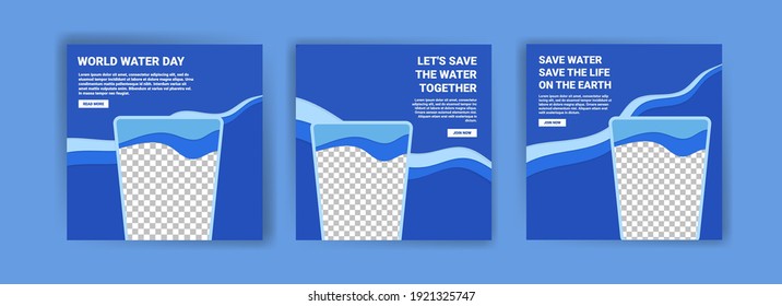 World water day. Social media templates for world water day. Education recognizes the benefits of water for life. Prevent water pollution for the future of the world.