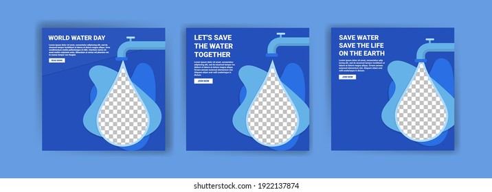 World water day. Social media templates for world water day. Education recognizes the benefits of water for life. Prevent water pollution for the future of the world.