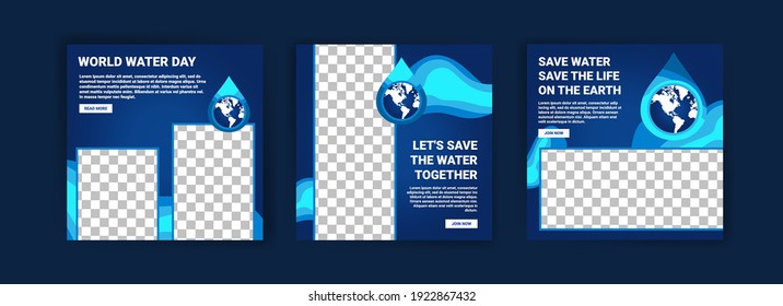 World water day. Social media templates for world water day. Education recognizes the benefits of water for life. Prevent water pollution for the future of the world.