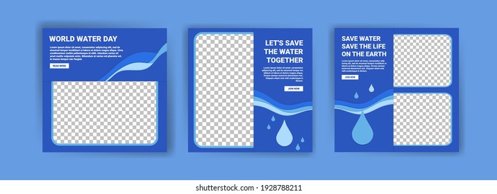 World water day. Social media templates for world water day. Education recognizes the benefits of water for life. Prevent water pollution for the future of the world.