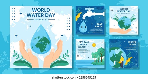 World Water Day Social Media Post Flat Cartoon Hand Drawn Templates Illustration