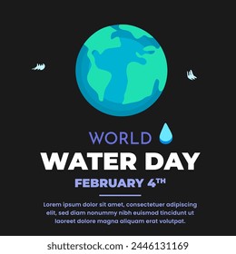 World water day social media banner with globe and water drop. vector illustration.