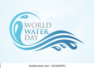 World water day with splash water on the world map background. Simple letter World Water Day letter for element design. Vector illustration EPS.8 EPS.10