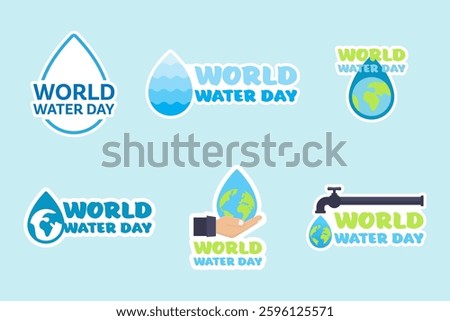 World water day sticker with water drops and earth icon, suitable for environmental organizations, water conservation campaigns, educational materials, and sustainable development projects.