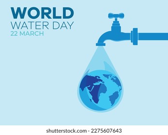World water day. A tap with a water drop and world in it. Save the world. Vector design