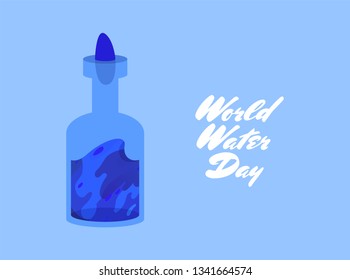 World Water Day - vector abstract water bottle concept. Save the water - ecology concept background with paper cut water drop - Vector