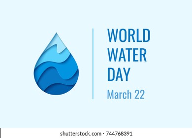 World Water Day - vector abstract waterdrop concept. Save the water - ecology concept background with paper cut water drop