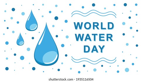 World water day vector banner. Blue drops and dots. Water concept flat design.