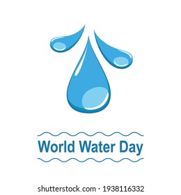 World water day vector banner. Blue drops and text on white background. Water concept flat design.