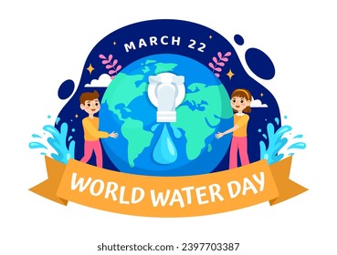 World Water Day Vector Illustration on 22 March with Kids, Waterdrop and Taps to Save Earth and Management of Freshwater in Background Design