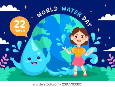 World Water Day Vector Illustration on 22 March with Kids, Waterdrop and Taps to Save Earth and Management of Freshwater in Background Design
