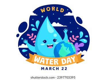 World Water Day Vector Illustration on 22 March with Waterdrop and Taps to Save Earth and Management of Freshwater in Background Design