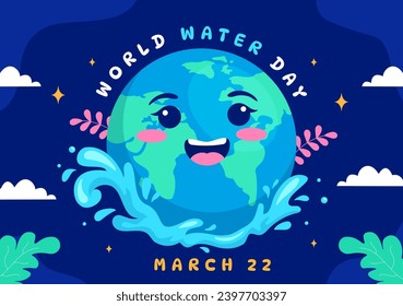 World Water Day Vector Illustration on 22 March with Waterdrop and Taps to Save Earth and Management of Freshwater in Background Design