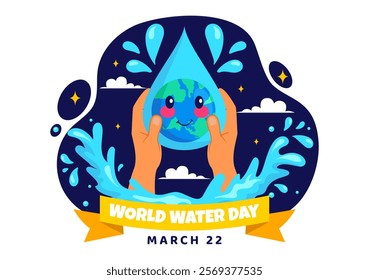 World Water Day Vector Illustration  Featuring Waterdrops, Taps, and Messages to Save Earth and Promote Freshwater Management in a Background