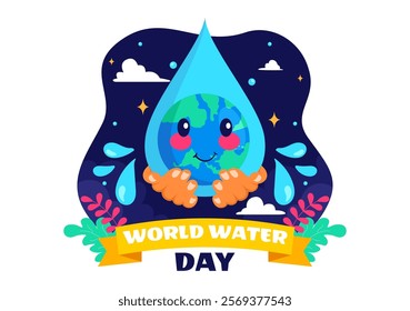 World Water Day Vector Illustration  Featuring Waterdrops, Taps, and Messages to Save Earth and Promote Freshwater Management in a Background