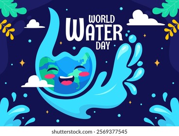 World Water Day Vector Illustration  Featuring Waterdrops, Taps, and Messages to Save Earth and Promote Freshwater Management in a Background